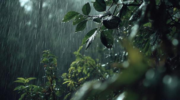 雨に濡れる深い緑の葉の写真