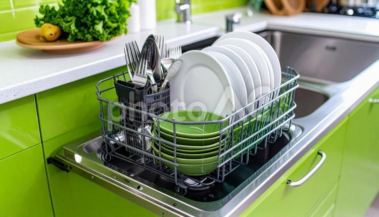 キッチンの水切りかごと食器、洗い物、家事 家事,洗い物,水切りかごの写真素材