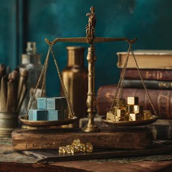 富と価値を象徴するアンティーク秤の写真