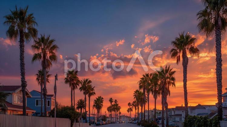 夏の夕暮れに吹く涼しい風 夕暮れ,夏,風の写真素材