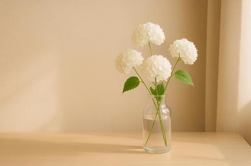 ベージュトーンの室内に白花の写真