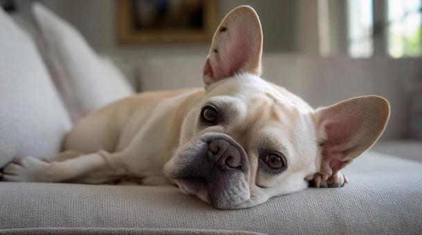 ソファでくつろぐフレンチブルドッグ・愛犬の写真