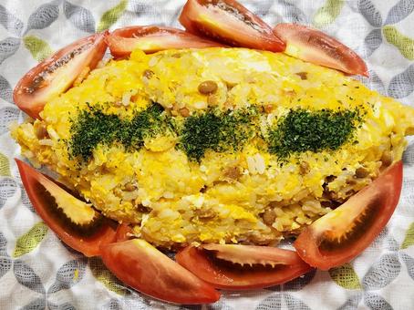 包まないオムレツとトマト(アップ) 包まないオムレツとトマト(アップ) オムレツ,トマト,青のりの写真素材