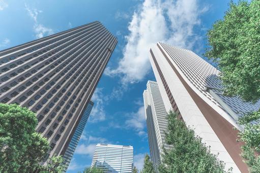 西新宿の高層ビル群と青空 西新宿,高層ビル,青空の写真素材