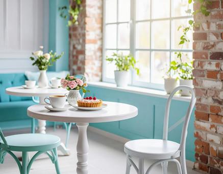 パステルカラーのカフェインテリアの写真