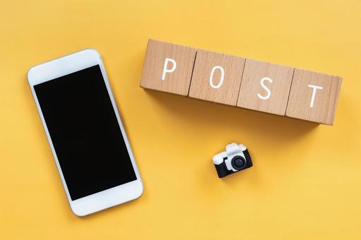Posts, Posts | Building blocks with "POST" written on them, camera toys, and smartphones, post, sns, photo, JPG