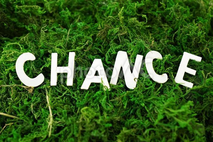緑の上のChance（チャンス）の文字 chance,チャンス,メッセージの写真素材