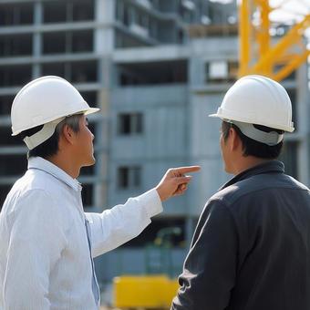 建設現場で仕事する男性たち 建設現場で仕事する男性たちの写真