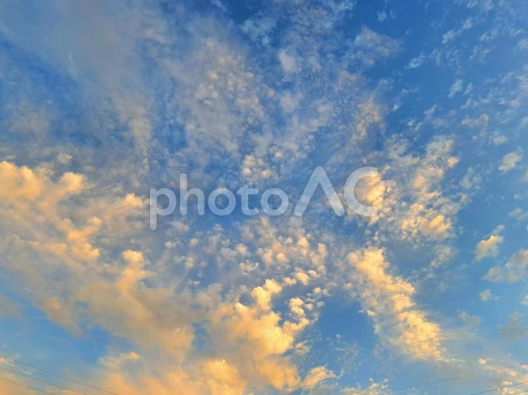 夕暮れ うろこ雲,秋の空,空の写真素材