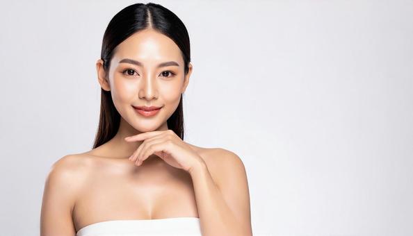 韓国風のスキンケアをする女性 韓国風のスキンケアをする女性の写真