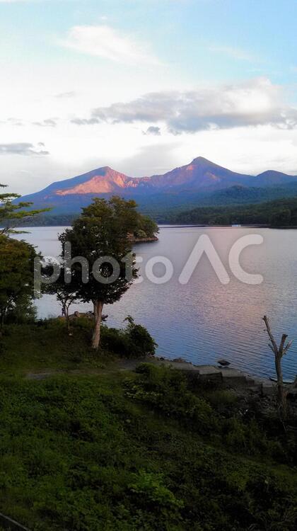 磐梯山　檜原湖　夕焼け 磐梯山,猫魔,檜原湖の写真素材