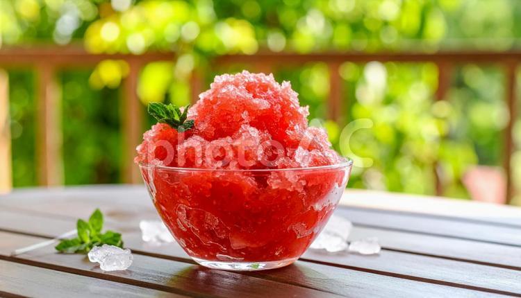 ガラスの器に盛られたかき氷 かき氷,夏,氷の写真素材