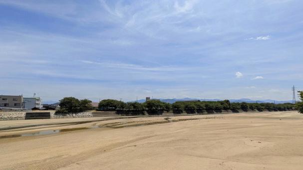 Photo, aosha river, imabari city, blue sky, 