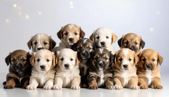 たくさんのかわいい子犬の集合写真 たくさんのかわいい子犬の集合写真の写真