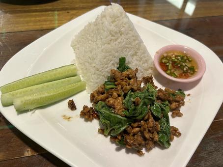 Chicken gapao rice in Bangkok, Thailand, JPG