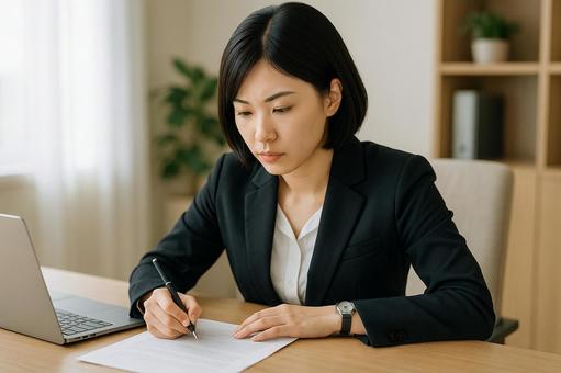 集中する女性社員 集中する女性社員の写真