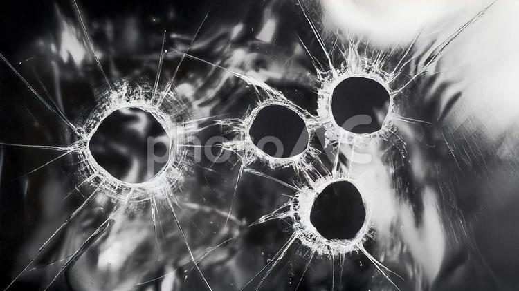 弾痕が残る割れたガラスの背景画像 ガラス,ひび,ダメージの写真素材