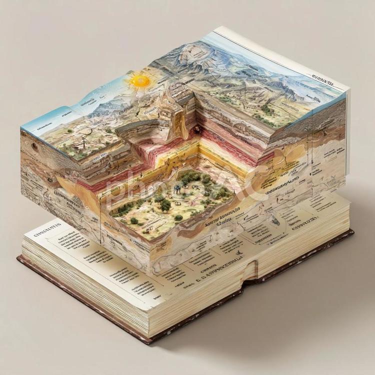 地球の地質構造を示す教育用3D図解 地質学,地層,地球断面図の写真素材