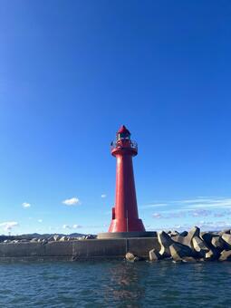 赤い灯台 灯台,赤い,赤の写真素材