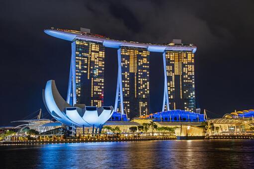 シンガポール 夜のマリーナベイ・サンズ シンガポール共和国,東南アジア,シンガポールの写真素材