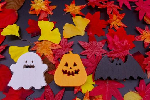 紅葉の背景にハロウィン 紅葉の背景にハロウィン ハロウィン,カボチャ,秋の写真素材
