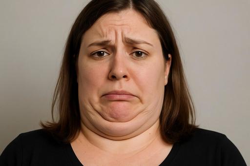 二重あごの女性の写真