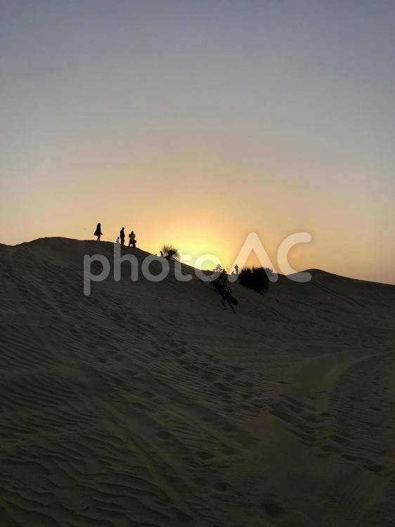 砂漠の夕日 砂漠,夕日,シルエットの写真素材