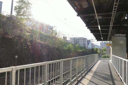 夕陽に照らされる駅ホームの風景 夕陽に照らされる駅ホームの風景 駅,ホーム,鉄道の写真素材