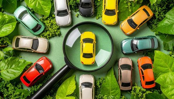 車を探す おもちゃの車を虫眼鏡で見る 車を探す おもちゃの車を虫眼鏡で見るの写真