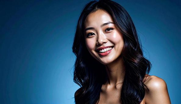 笑顔の女性、コピースペースの写真