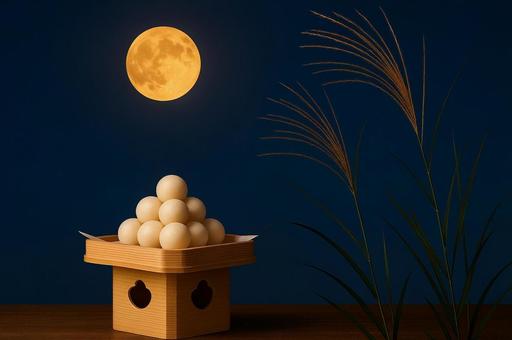 月見団子と満月 月見団子と満月の写真