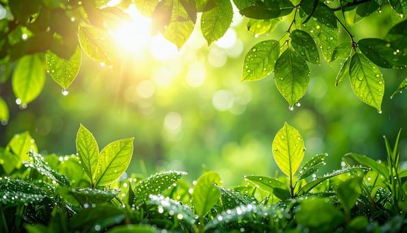 大自然と新緑と水滴の写真素材の写真