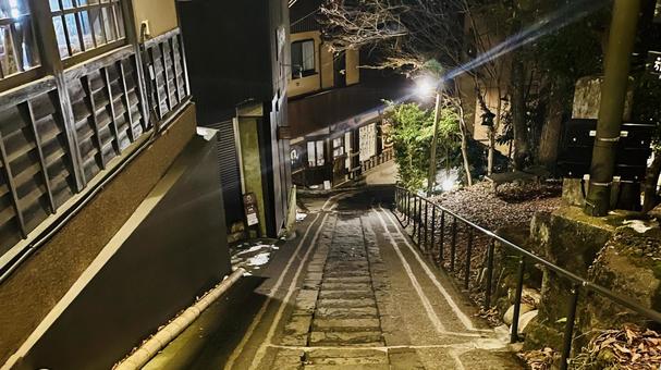 急な階段 黒川温泉,温泉街,温泉地の写真素材