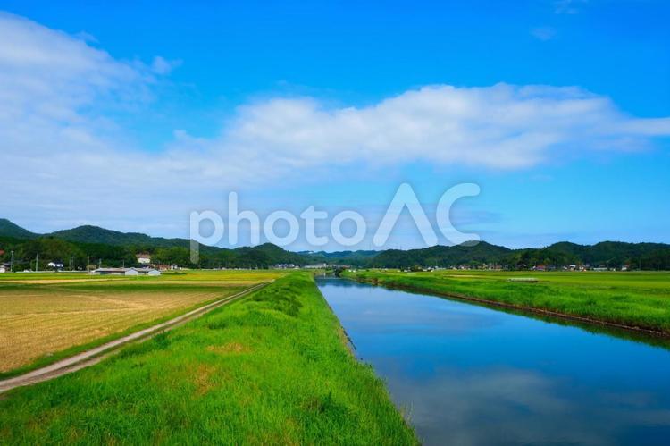 田園風景 空,川,田んぼの写真素材