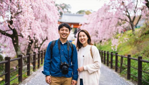 旅行で一眼レフカメラで写真を撮るカップル 旅行で一眼レフカメラで写真を撮るカップルの写真