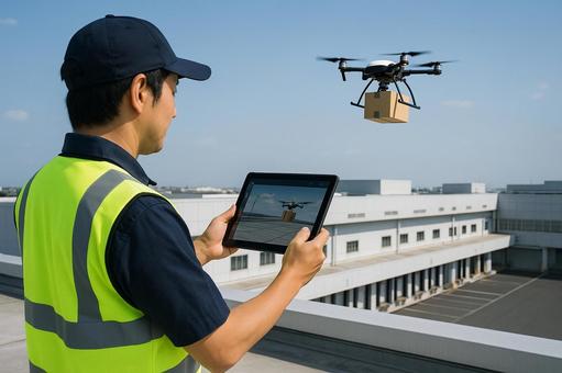 空中ドローン配送監視物流センター屋上の写真