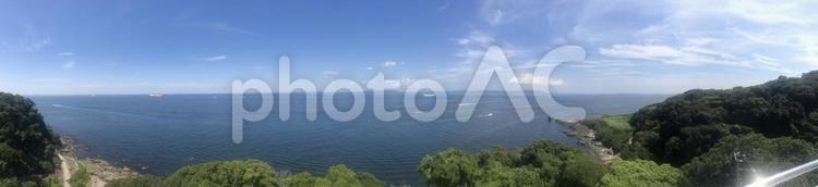 展望台からの風景 パノラマ,海,山の写真素材