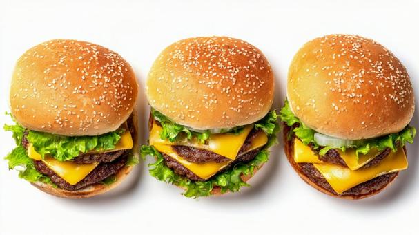 並べられた絶品ハンバーガー 並べられた絶品ハンバーガーの写真