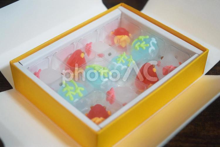 涼やかな小鳥と金魚の和菓子詰め合わせ 小鳥,金魚,スイーツの写真素材
