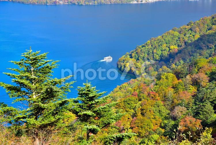 秋の中禅寺湖（栃木日光） 秋,紅葉,湖の写真素材