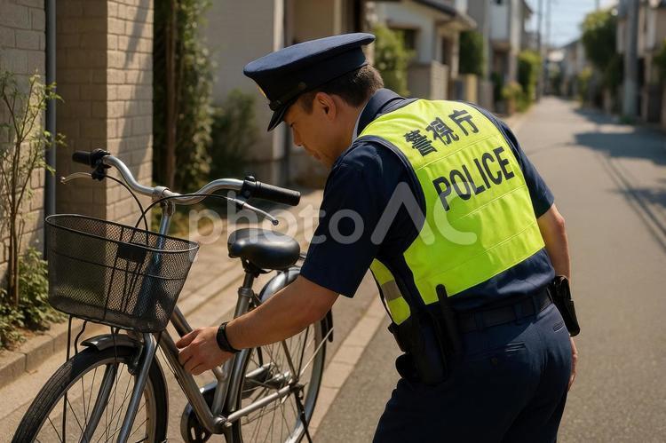 自転車を点検する警察官 警察官,自転車,点検の写真素材