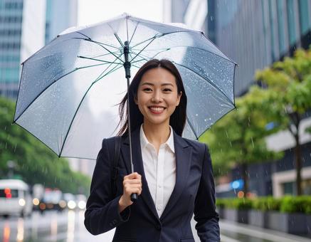 雨の日のビジネスパーソン(女性) 雨の日のビジネスパーソン(女性)の写真