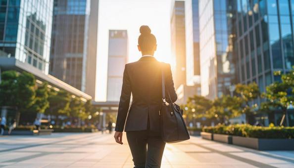 スーツ姿の女性社員の後ろ姿 スーツ姿の女性社員の後ろ姿の写真