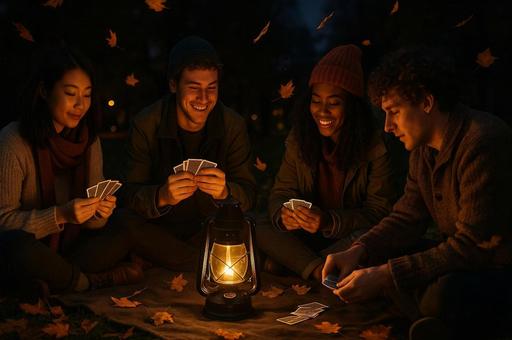 秋の夜に灯るカード遊び 秋の夜に灯るカード遊びの写真