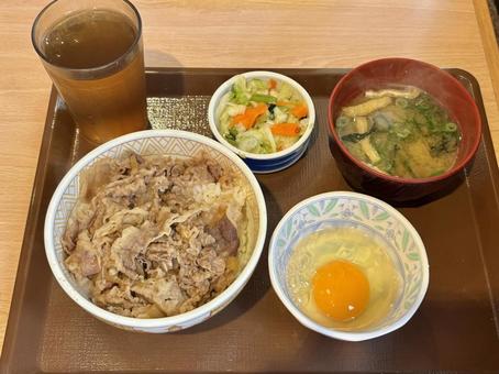 牛丼セット 肉,肉料理,牛丼の写真素材
