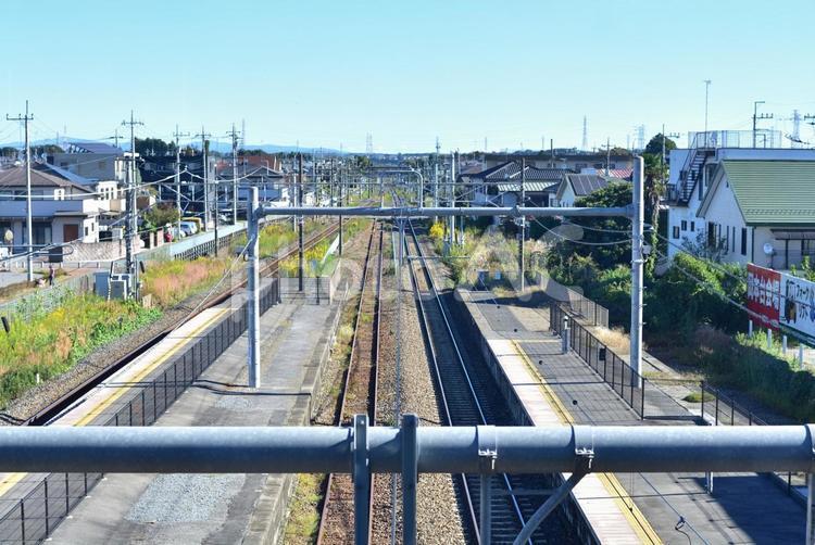 跨線橋から見た線路 鉄道,線路,風景の写真素材