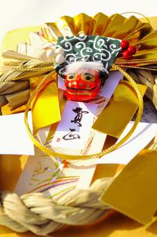 獅子頭のしめ飾り　2 獅子頭,正月,獅子舞の写真素材