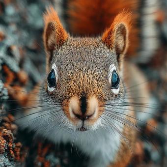 森の奥から顔を出す茶色のリス 森の奥から顔を出す茶色のリスの写真