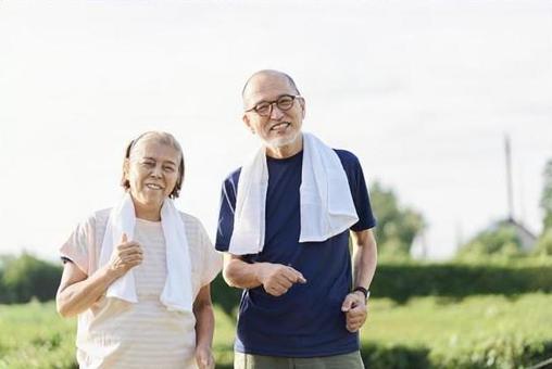 Elderly people jogging outside, senior citizens, jogging, movement, JPG