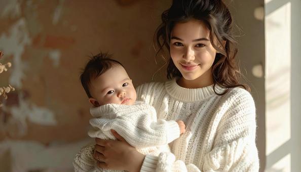 赤ちゃんと母親の写真